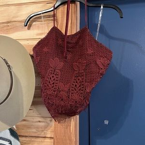 Chic Lace Halter Crop Top in Deep Red